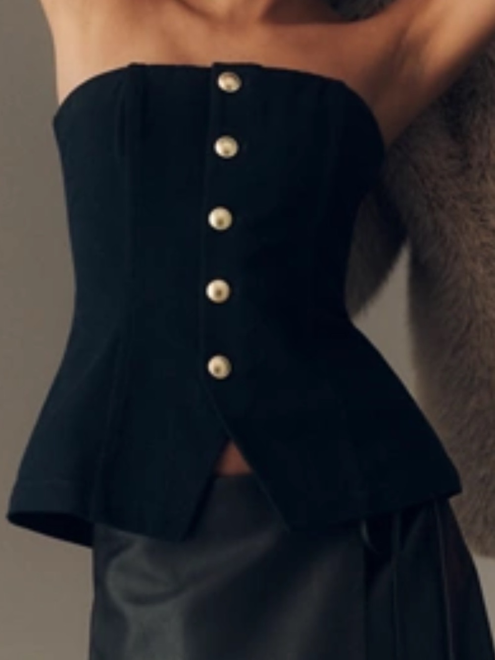 PAIGE Black Strapless Button-Front Corset Top